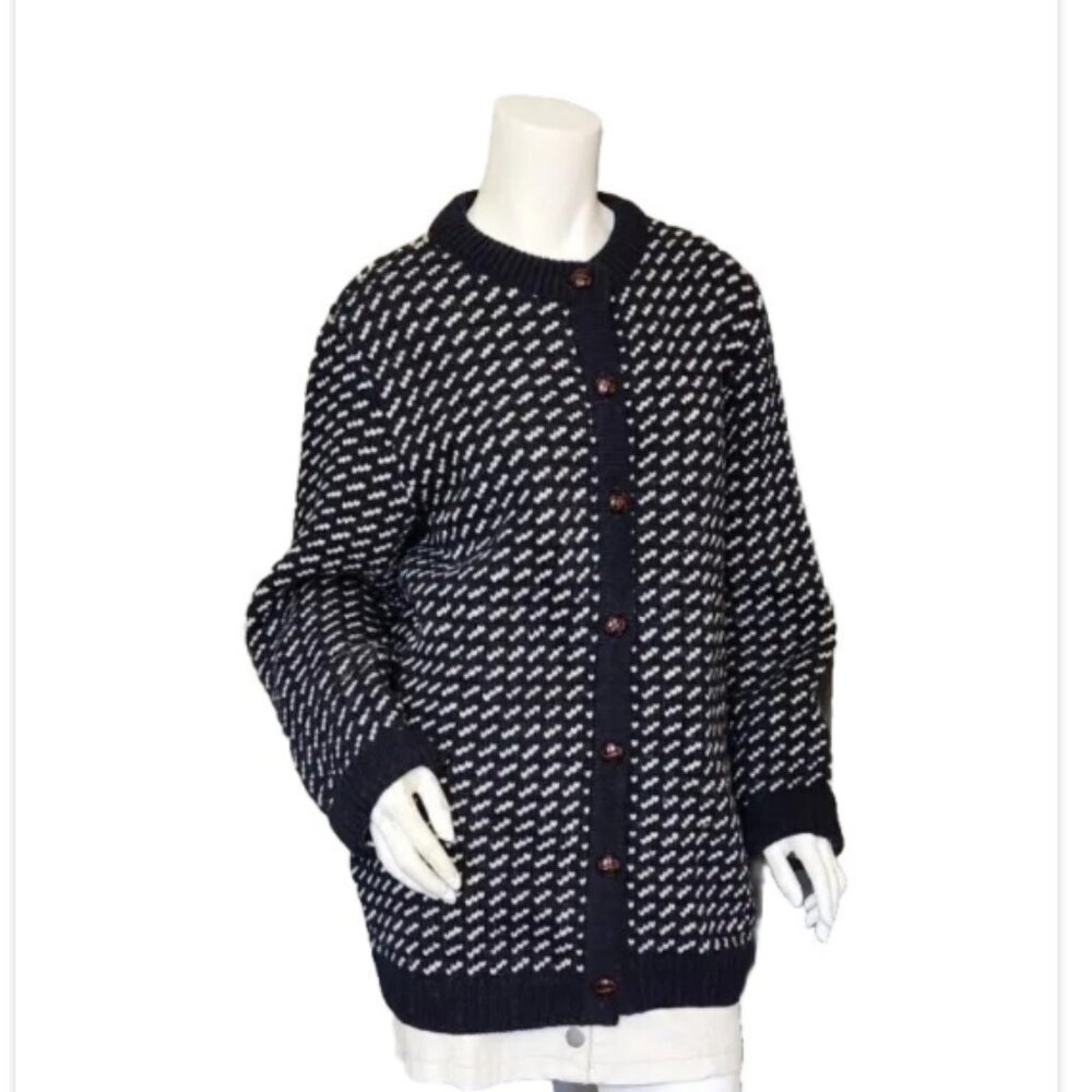 Vtg L.L. Bean Birdseye Cardigan Wool Sweater Norway